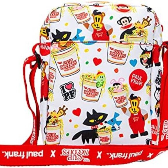 White Crossbody Bag with Cartoon Pattern, Zipper Closure, Shoulder Strap, 2 Comp - Picture 5 of 8